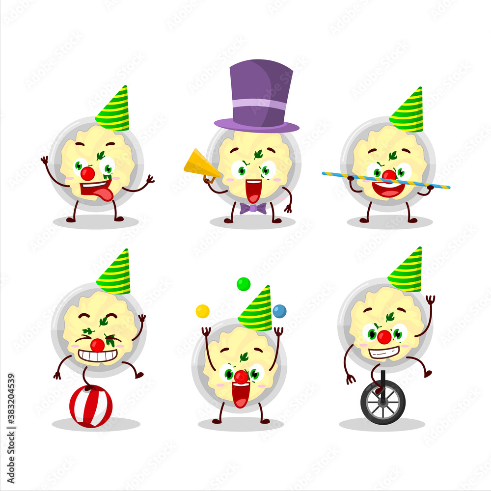 Cartoon character of mashed potatoes with various circus shows