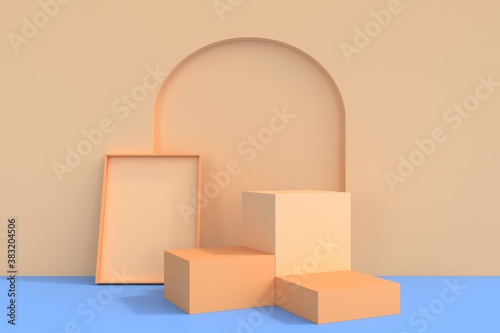 Minimal abstract pink background. Empty podium, pastel color, modern stage, showcase.minimalist mockup for podium display or showcase, 3d rendering.	
