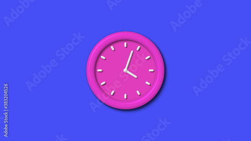 Pink color 12 hours 3d wall clock isolated on blue background,3d wall clock