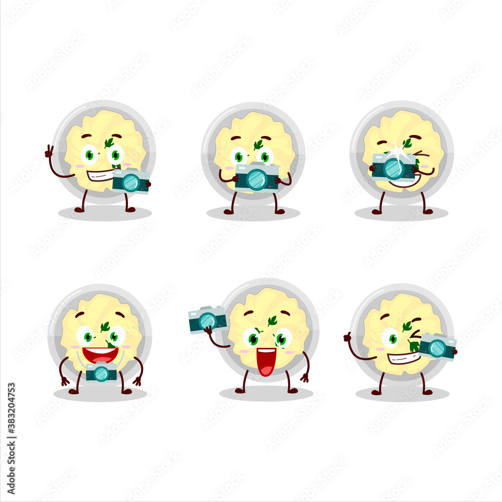Photographer profession emoticon with mashed potatoes cartoon character Photographer profession emoticon with mashed potatoes cartoon character