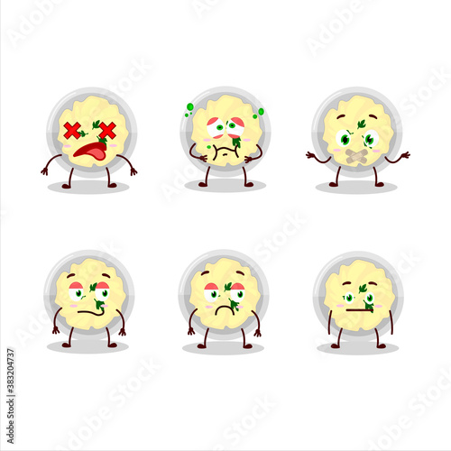 Mashed potatoes cartoon character with nope expression