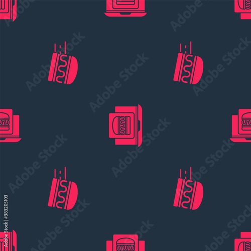 Set Online ordering burger delivery and on seamless pattern. Vector.