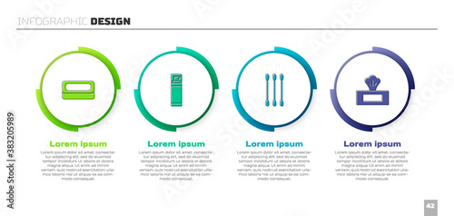 Set Bar of soap, Shaving gel foam, Cotton swab for ears and Wet wipe pack. Business infographic template. Vector.