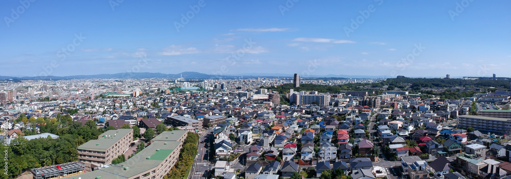 航空撮影した名古屋市の町並みのパノラマ写真