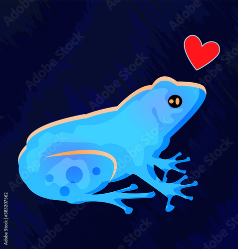 isolated vector image. blue frog. an enchanted Prince or Princess, unrequited love, a cute animal. psychological state, beauty, self-perception.  icon with a cartoon amphibian.

