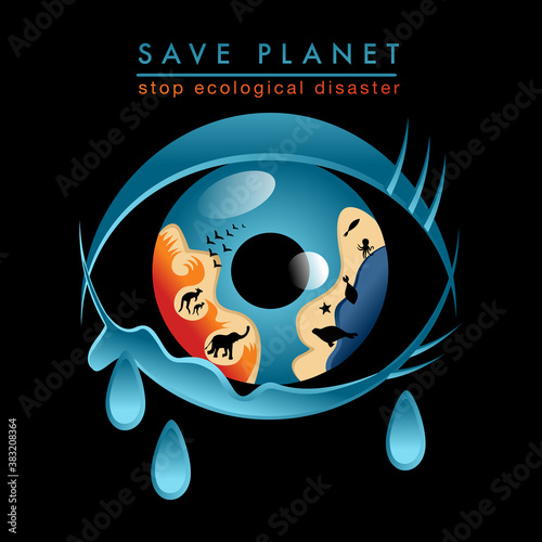 Wild animals lover community logotype. Save planet and animals,  stop ecological disaster logo,  eye with tears Illustration Vector Template .