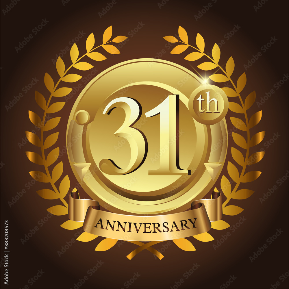 Fototapeta premium 31st golden anniversary wreath ribbon logo