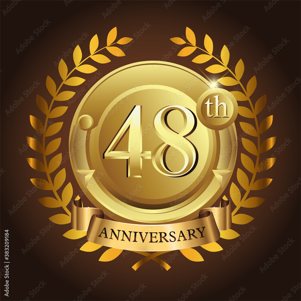 Fototapeta premium 48th golden anniversary wreath ribbon logo