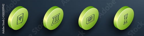 Set Isometric Psychology book, Psi, Pendulum, Rorschach test and Old hourglass icon. Vector.