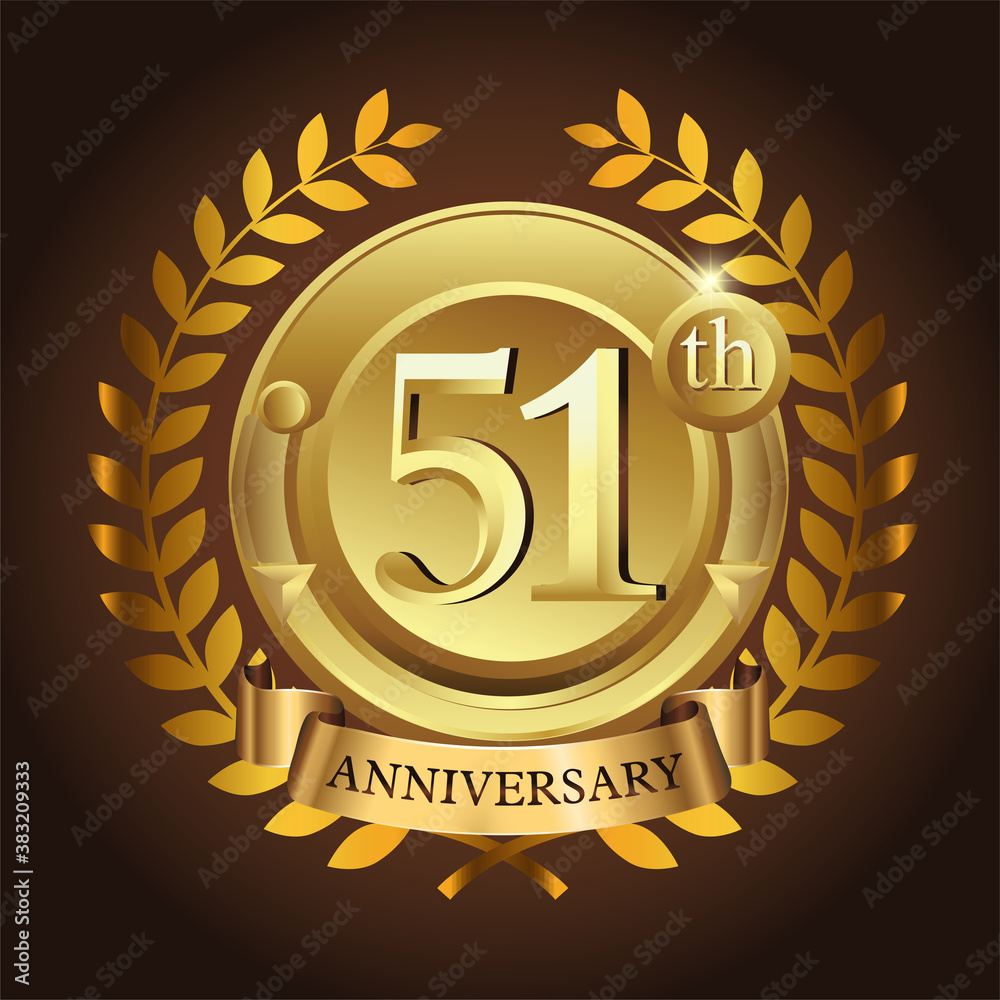 Naklejka premium 51st golden anniversary wreath ribbon logo
