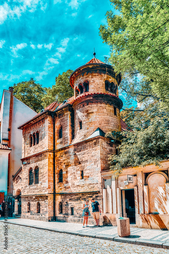 Photography PRAGUE, CZECH REPUBLIC - JULY 11, 2016 : Staronowa (Old-New) Synagogue, situated in Josefov, Prague, is Europe's oldest active synagogue