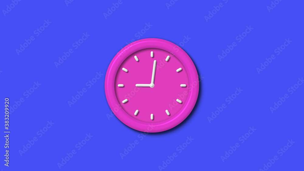 New pink color 3d wall clock isolated on blue background,12 hours 3d wall clock New pink color 3d wall clock isolated on blue background,12 hours 3d wall clock
