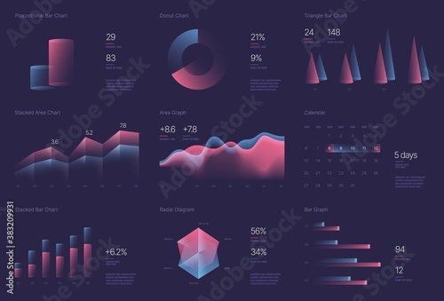 Infographic charts for business layout, presentation template and finance report. Data visualization with stock diagrams, statistic bars and charts.