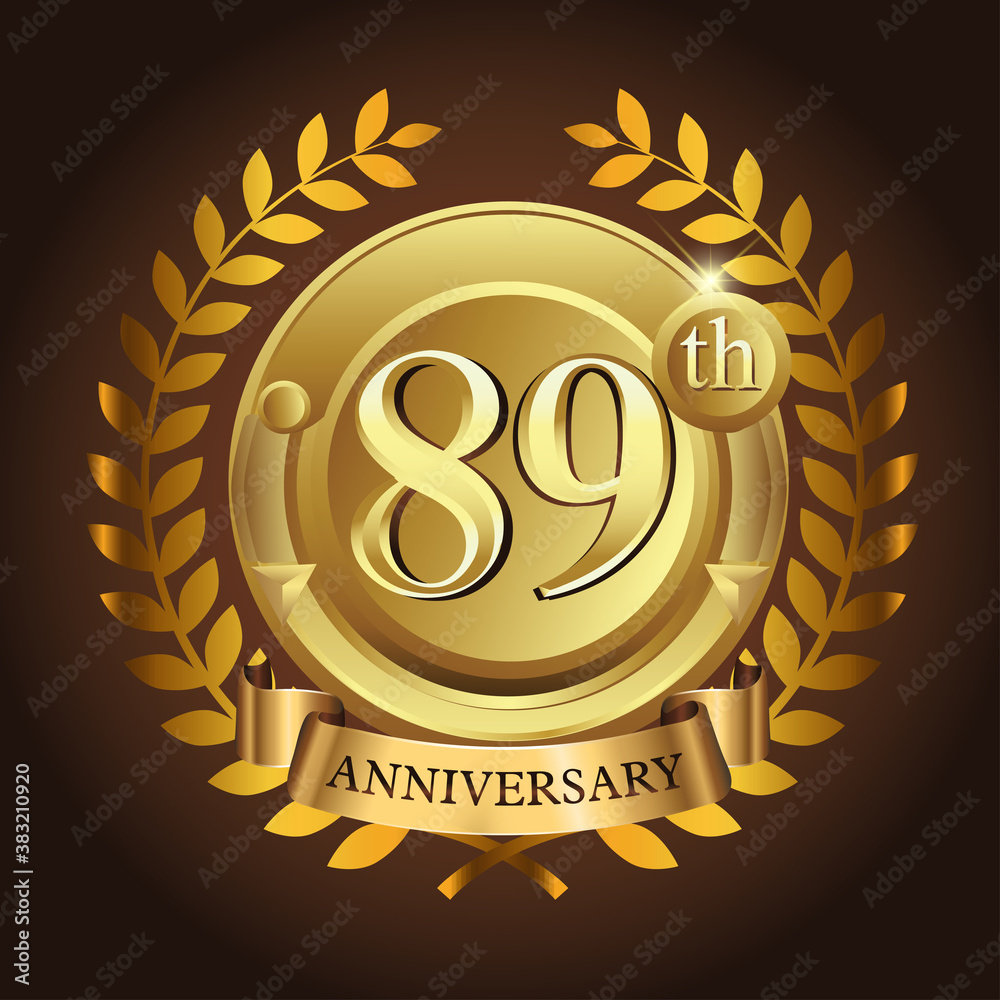 Naklejka premium 89th golden anniversary wreath ribbon logo