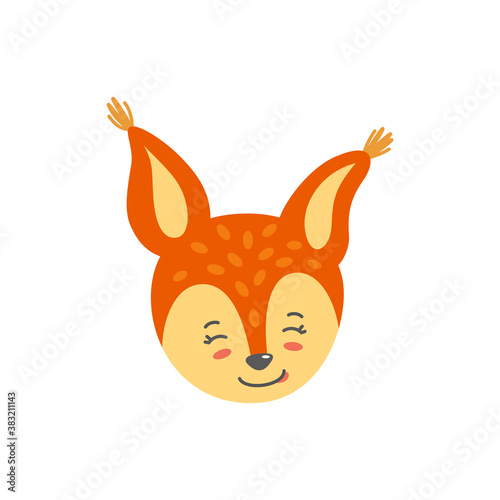 Squirrel head as cheerful emoji. Happy emoticon. Vector illustration of squirrel in flat style