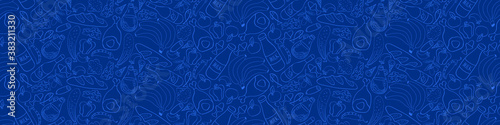 Food hand drawn seamless horizontal border. Restaurant and cafe background. Vector illustration.