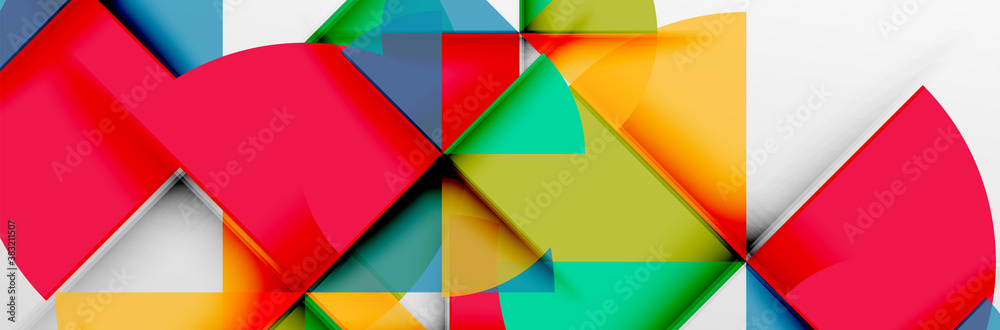 Bright color circles, abstract round shapes and triangles composition with shadow effects. Vector modern geometric design template Bright color circles, abstract round shapes and triangles composition with shadow effects. Vector modern geometric design template