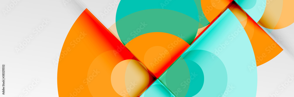 Bright color circles, abstract round shapes and triangles composition with shadow effects. Vector modern geometric design template Bright color circles, abstract round shapes and triangles composition with shadow effects. Vector modern geometric design template