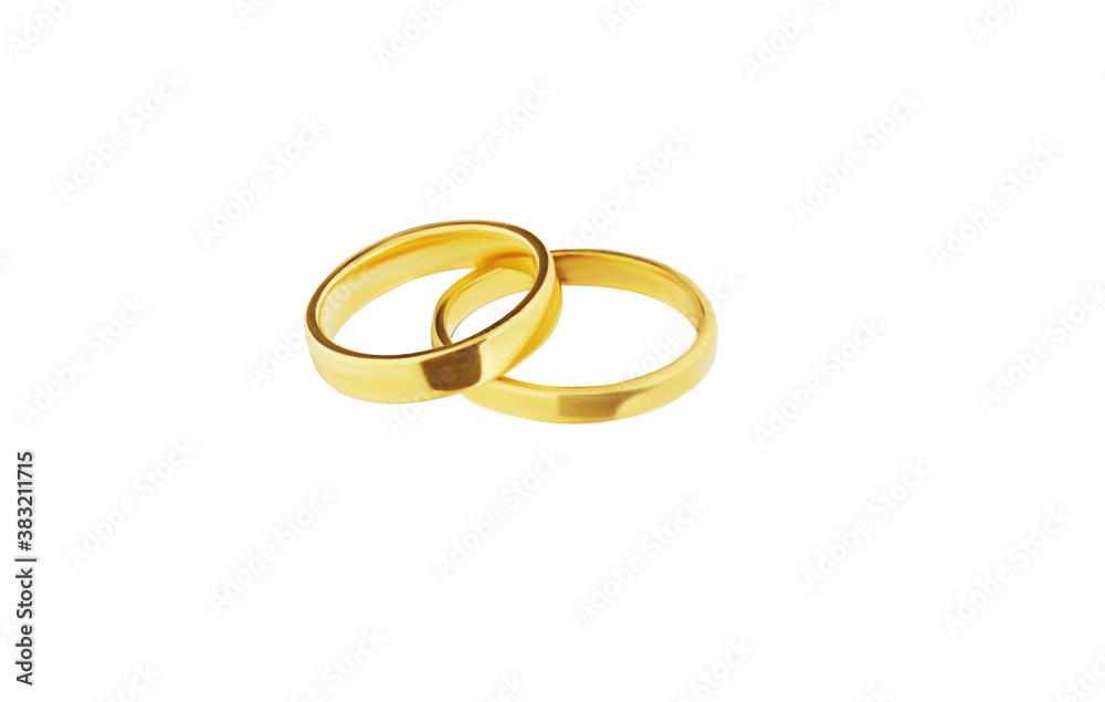 Wedding rings for women and men from yellow gold isolated on a white background Wedding rings for women and men from yellow gold isolated on a white background