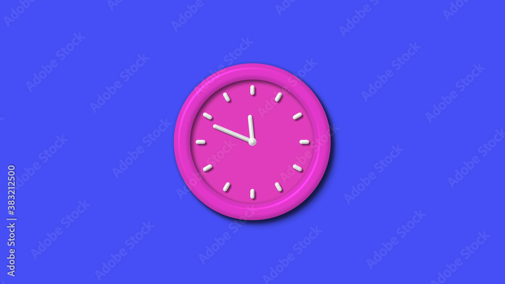 New pink color 3d wall clock isolated on blue background,12 hours 3d wall clock New pink color 3d wall clock isolated on blue background,12 hours 3d wall clock