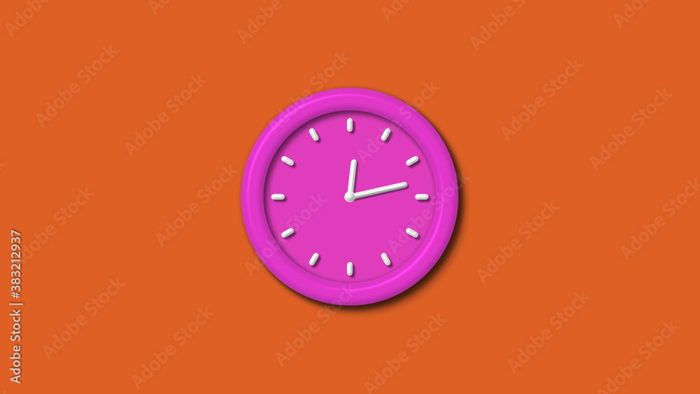 Amazing pink color 3d wall clock isolated on brown background,12 hours 3d wall clock Amazing pink color 3d wall clock isolated on brown background,12 hours 3d wall clock
