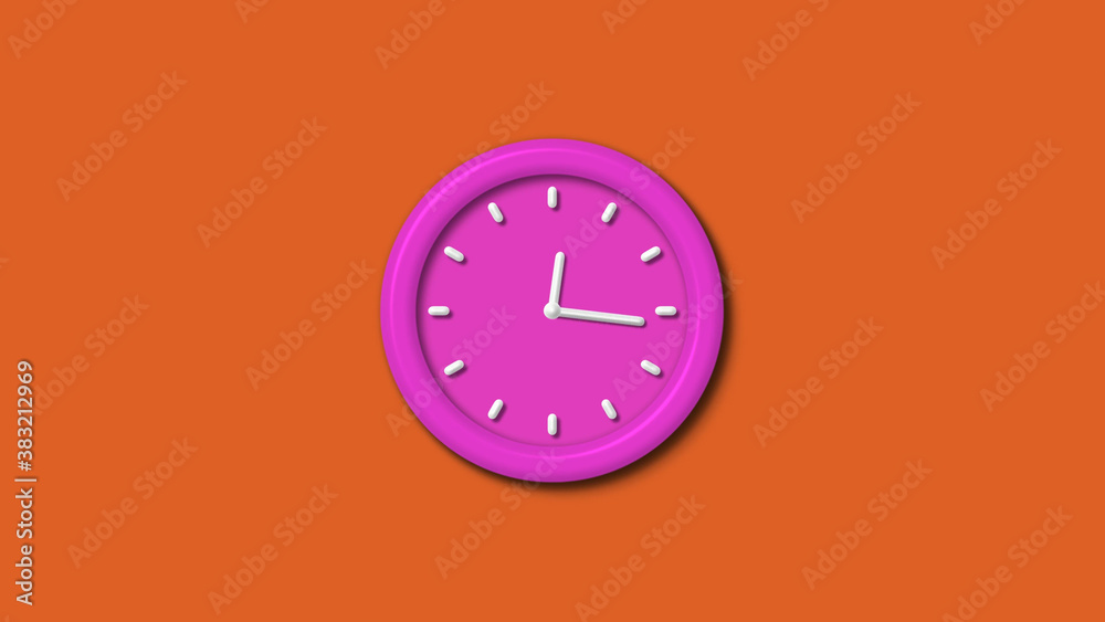 Amazing pink color 3d wall clock isolated on brown background,12 hours 3d wall clock Amazing pink color 3d wall clock isolated on brown background,12 hours 3d wall clock