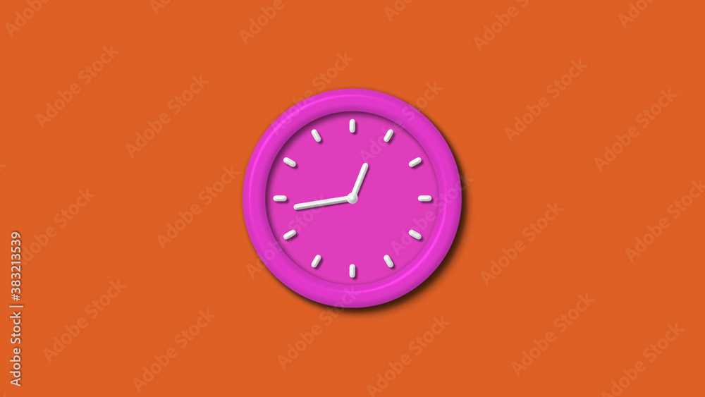 Amazing pink color 3d wall clock isolated on brown background,12 hours 3d wall clock Amazing pink color 3d wall clock isolated on brown background,12 hours 3d wall clock