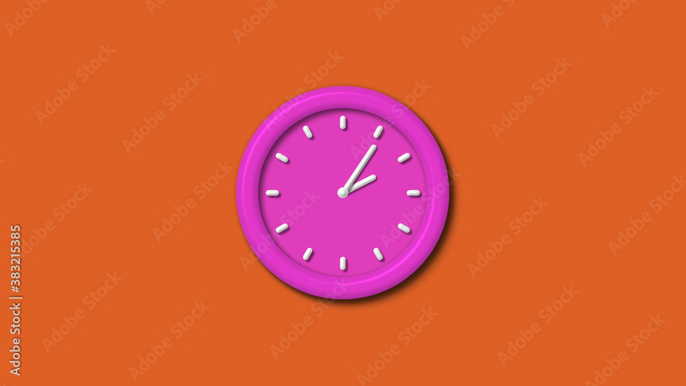 Amazing pink color 12 hours 3d wall clock isolated on brown background,3d wall clock