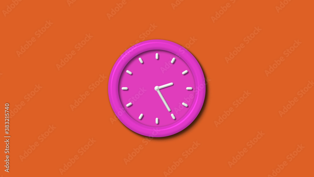 Amazing pink color 12 hours 3d wall clock isolated on brown background,3d wall clock Amazing pink color 12 hours 3d wall clock isolated on brown background,3d wall clock