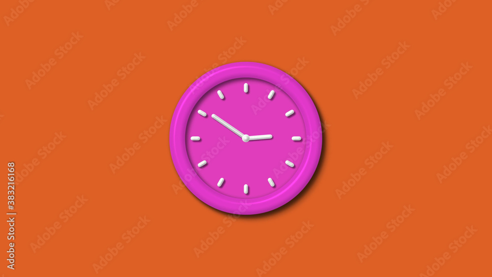 Amazing pink color 12 hours 3d wall clock isolated on brown background,3d wall clock Amazing pink color 12 hours 3d wall clock isolated on brown background,3d wall clock