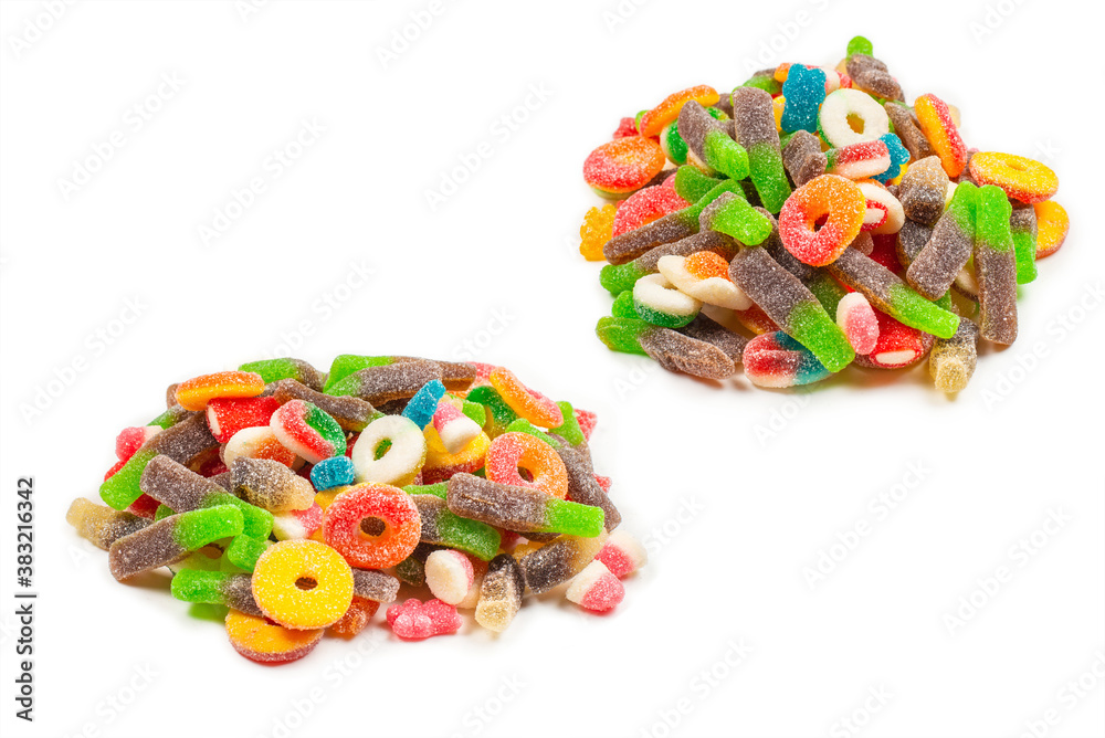 Assorted gummy candies. Top view. Jelly  sweets.