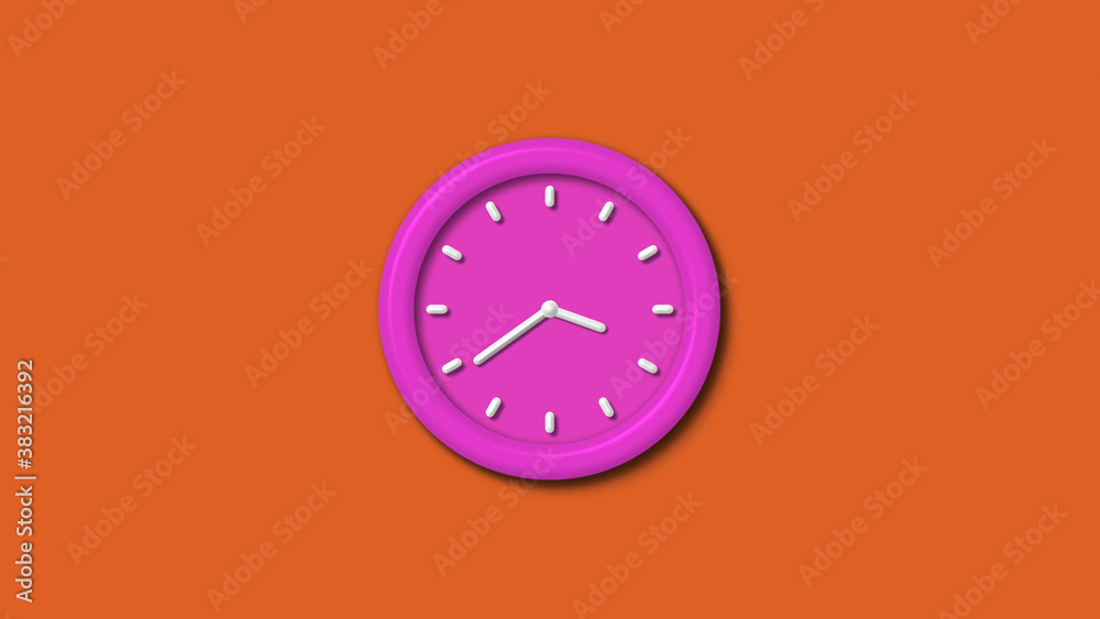 Amazing pink color 12 hours 3d wall clock isolated on brown background,3d wall clock Amazing pink color 12 hours 3d wall clock isolated on brown background,3d wall clock