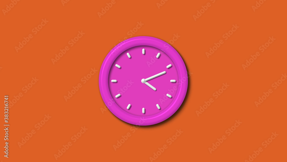 Amazing pink color 12 hours 3d wall clock isolated on brown background,3d wall clock Amazing pink color 12 hours 3d wall clock isolated on brown background,3d wall clock
