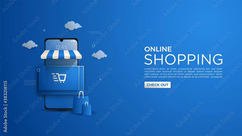 Online shopping background, for website or mobile app. Stock Vector