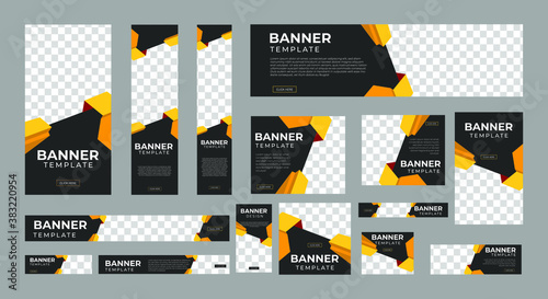 Set of Creative Web Banners of Standard Size with a Place for Photos. Business Ad Banner. Vertical, Horizontal and Square Template. Vector Illustration EPS 10