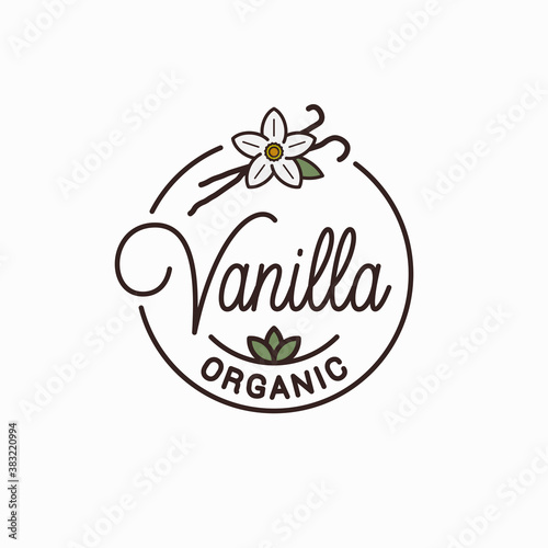 Vanilla logo. Round linear logo of vanilla flower