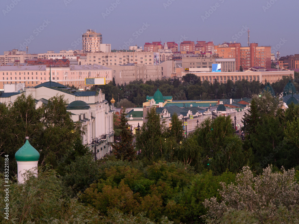 Omsk Regional Museum of Fine Arts. M.A. Vrubel and the historical center of Omsk from above.