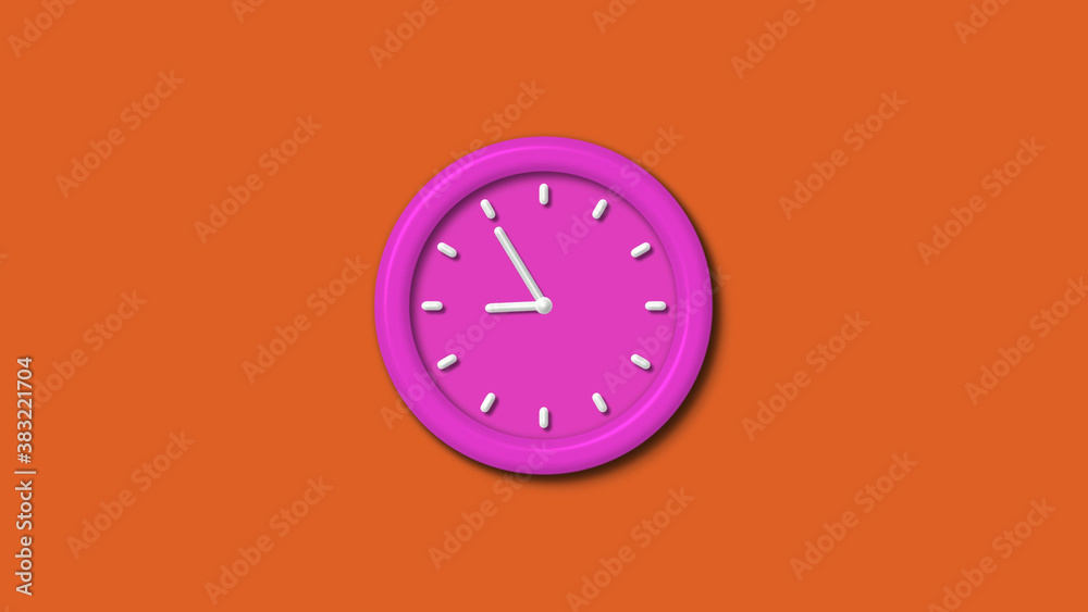 Amazing pink color 3d wall clock isolated on brown background,3d wall clock Amazing pink color 3d wall clock isolated on brown background,3d wall clock