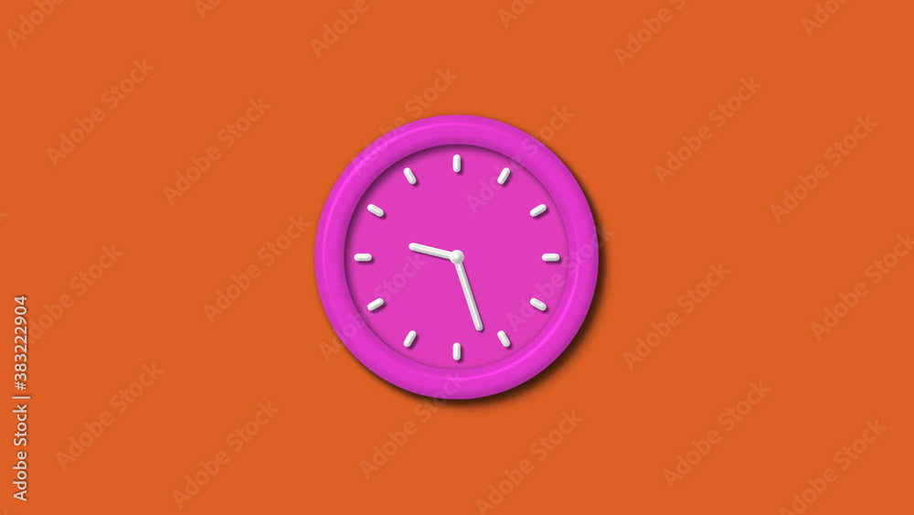 Amazing pink color 3d wall clock isolated on brown background,3d wall clock Amazing pink color 3d wall clock isolated on brown background,3d wall clock