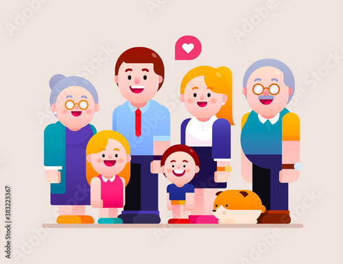 Happy big family group character