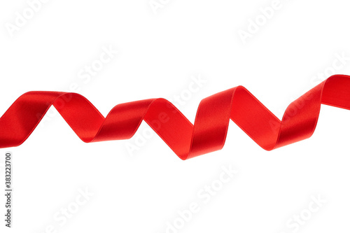 Red curly ribbon isolated on white background