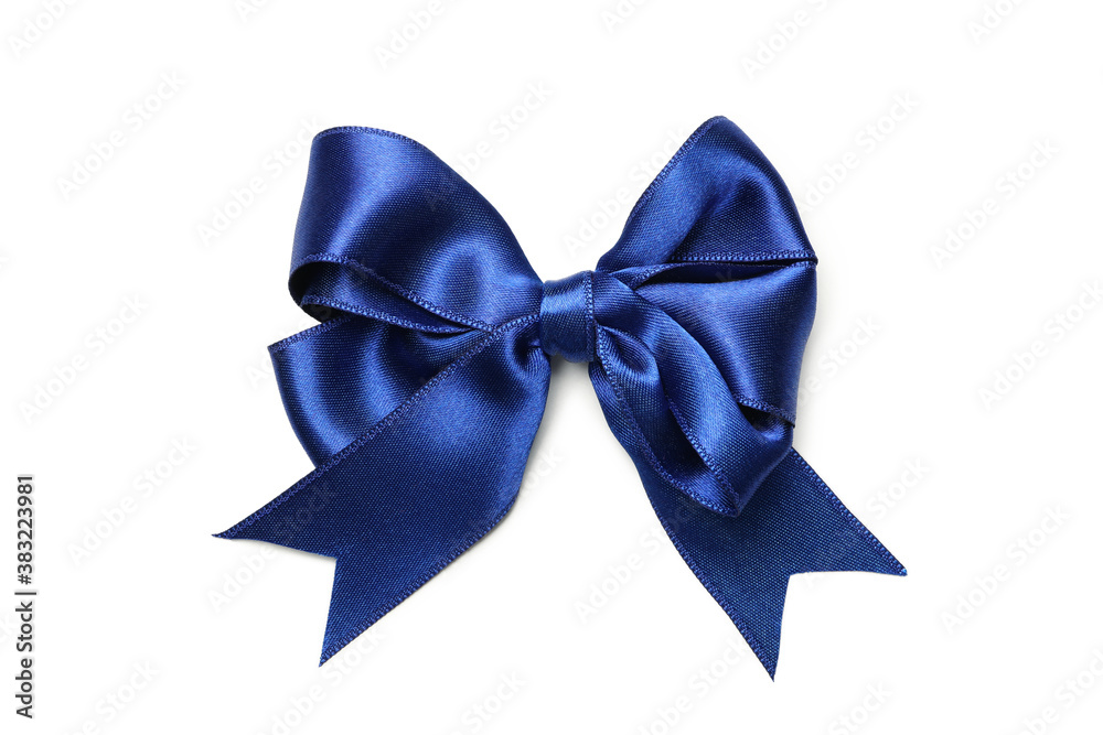 Blue satin bow isolated on white background
