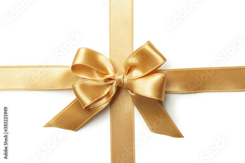 Gold gift bow isolated on white background