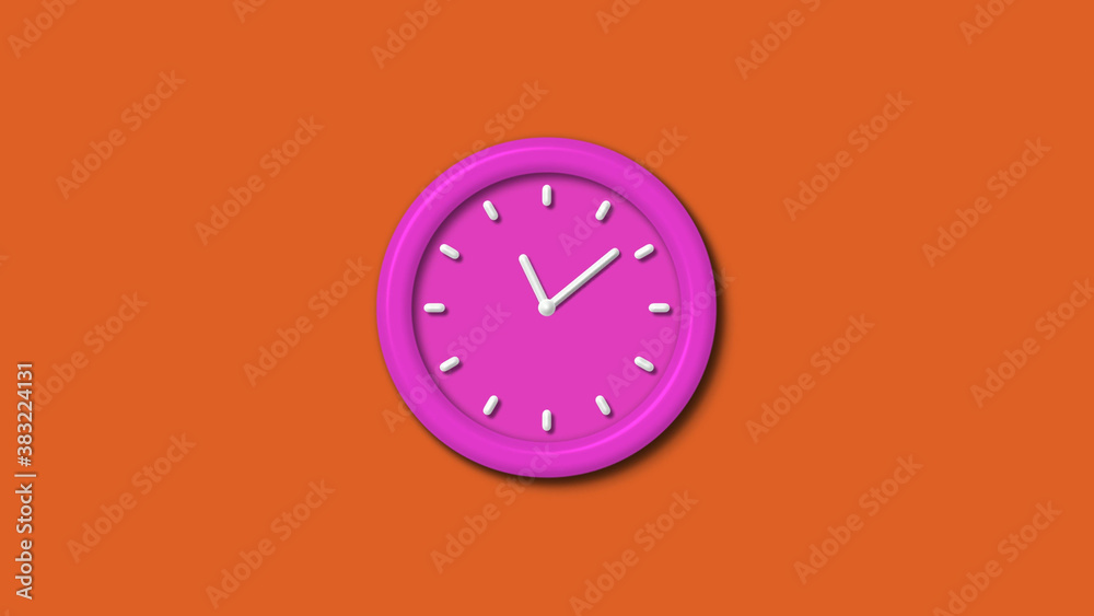 Amazing pink color 3d wall clock isolated on brown background,3d wall clock Amazing pink color 3d wall clock isolated on brown background,3d wall clock
