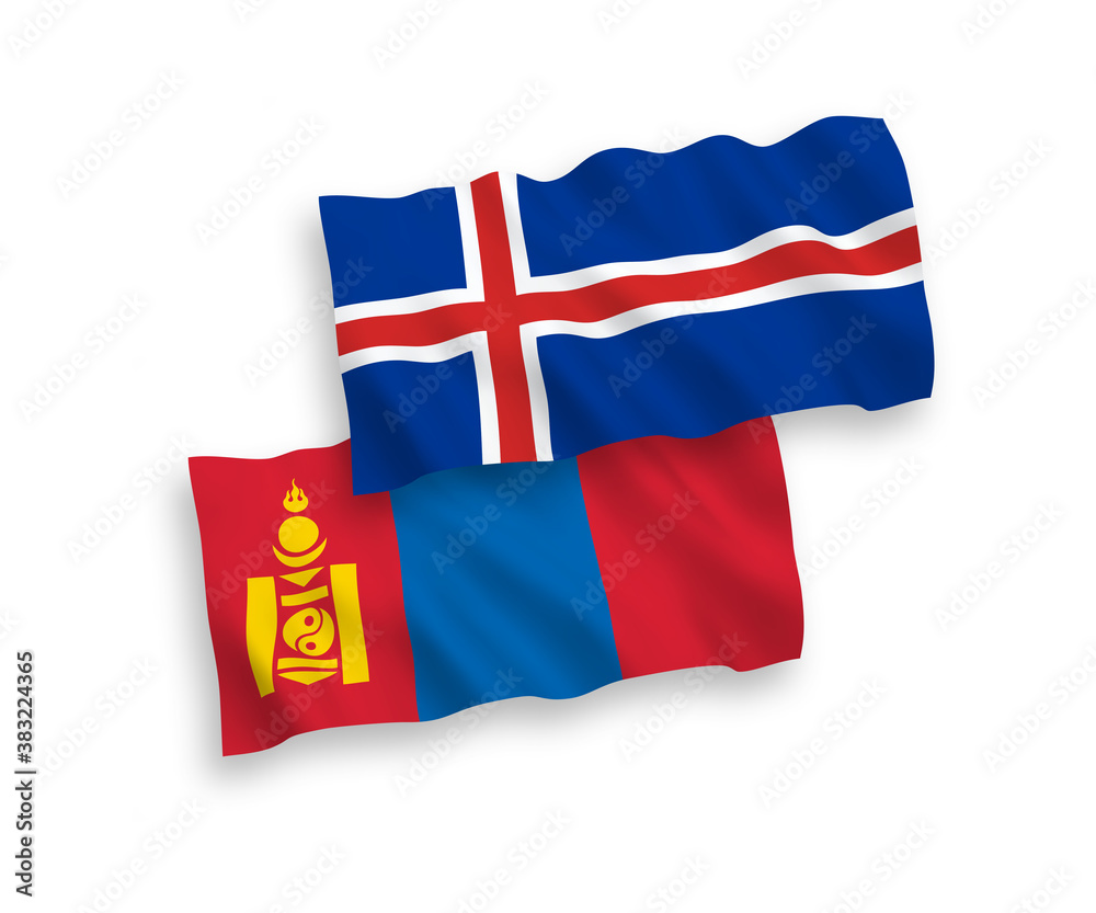 Flags of Mongolia and Iceland on a white background