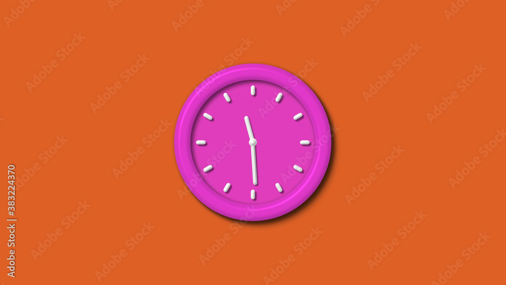 Amazing pink color 3d wall clock isolated on brown background,3d wall clock Amazing pink color 3d wall clock isolated on brown background,3d wall clock