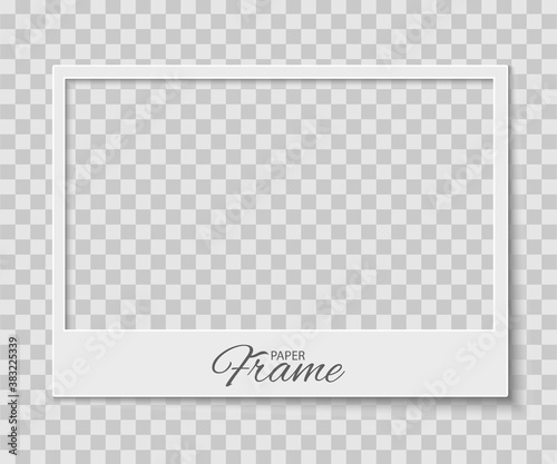 Empty horizontal white photo frame with an inscription. Vector illustration