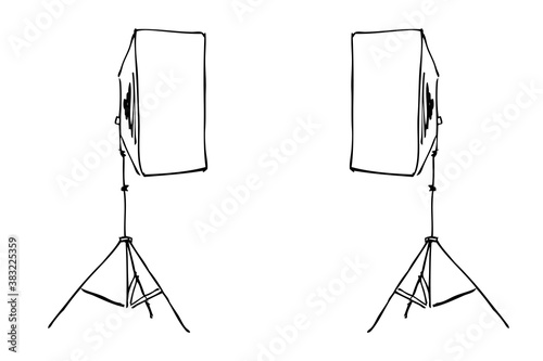 Vector Outline Manual Hand Draw Sketch Rectangle Softbox, Isolated on White