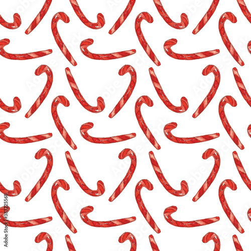 Seamless pattern illustrations traditional Christmas candy, candy cane, sweets - on white background