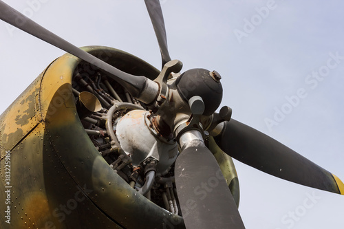 Propeller and engine of the old Soviet biplane.
